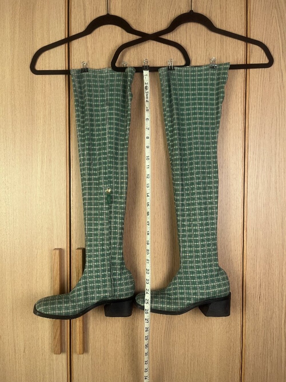 Suzanne Rae Green Plaid Thigh-High Boots, Size 39 - Made in Italy, Side Zip - Picture 14 of 14